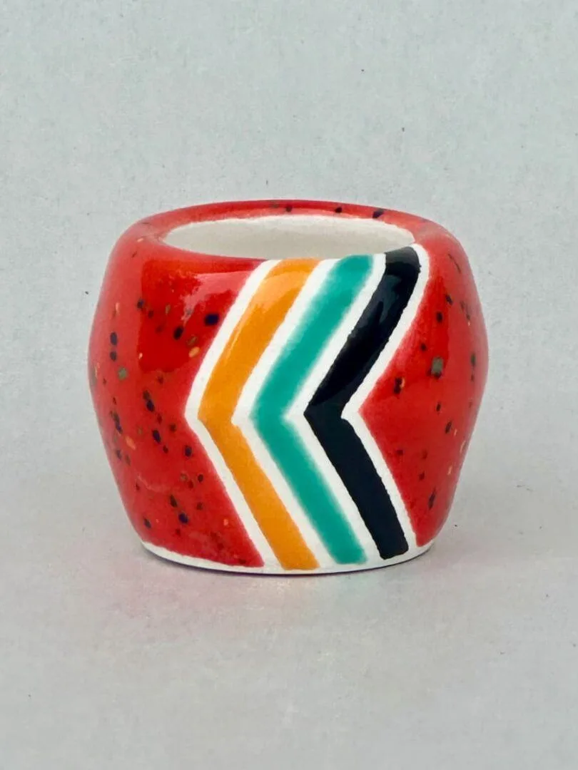 Dark Orange with Teal, Tangerine, and Black Chevron Stripes Mini
